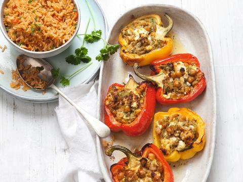Gevulde paprika’s met geitenkaas en tomatenpilav