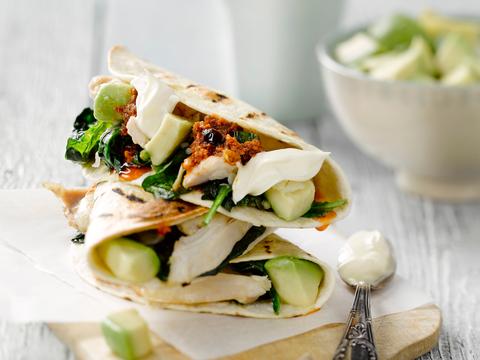 Quesadilla's met kip en spinazie
