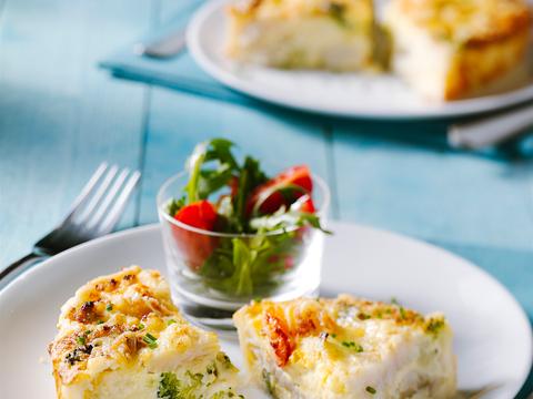 Quiche met kabeljauw en scampi's
