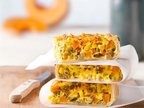 Quiche met pompoen, linzen