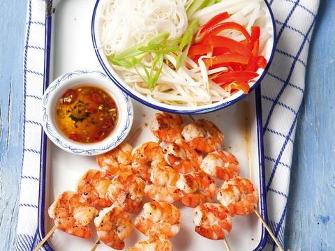 Salade met gambaspiesjes