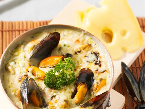 Gratin van mosselen met kaas
