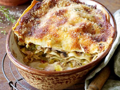 Lasagne met prei en konijn