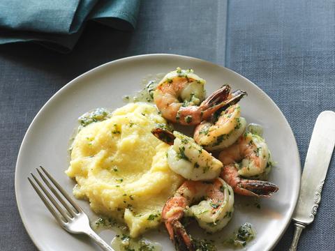 Polentapuree met scampi's