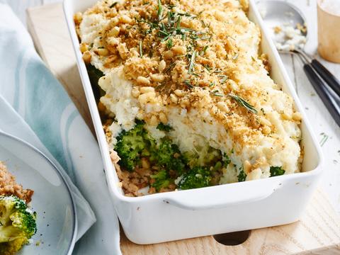 Ovenschotel met bloemkool, broccoli en kalfsgehakt