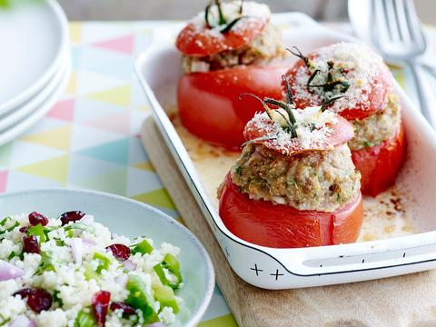 Gevulde tomaten met gehakt en tabouleh