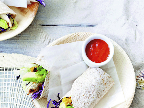 Boekweitwrap met kip, avocado en maïs