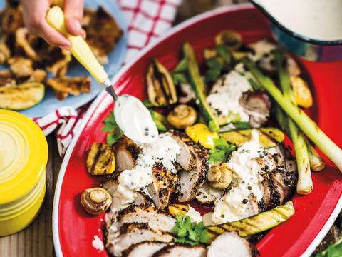 varkensgebraad met gegrilde groenten