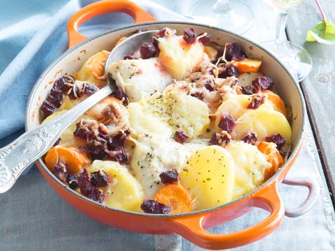 Gratin van geroosterde groenten en tongschar