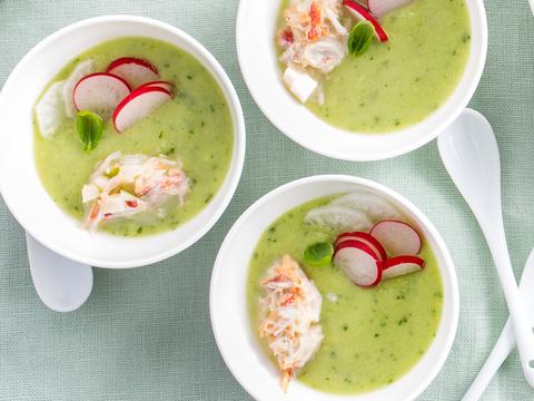 Groene gazpacho met krabtartaar