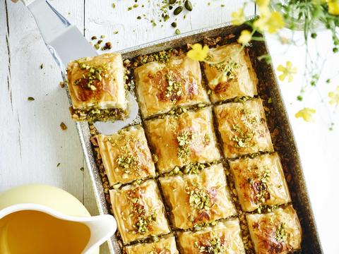 Baklava met pistaches en honing