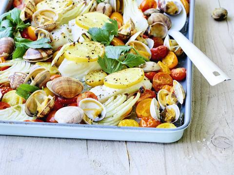 Kabeljauw met vongole, venkel en kerstomaten