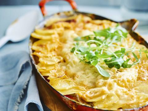 Aardappellasagne met chorizo en oesterzwammen