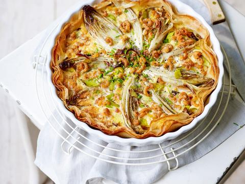 Witloofquiche met grijze garnalen