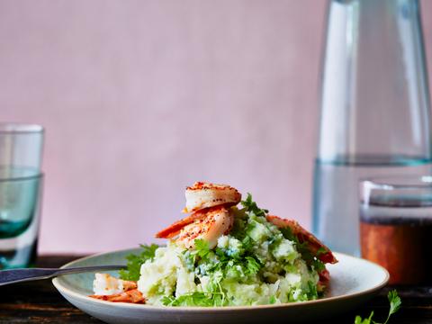venkel-kervelstoemp met scampi's