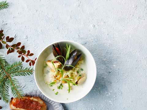 mosselsoep met chorizotoast