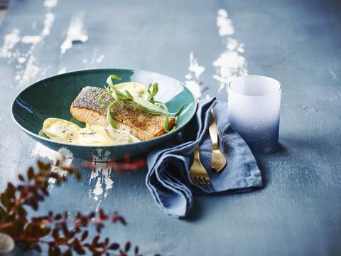 Zalm met krabravioli