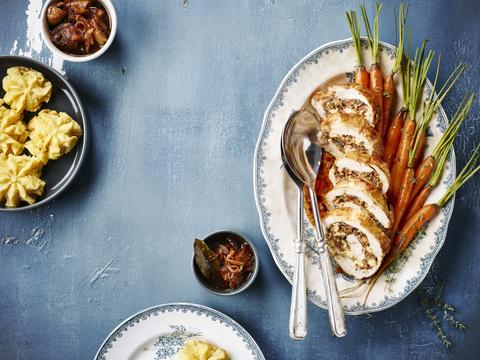 Kalkoenrollade met marsala en pommes duchesse