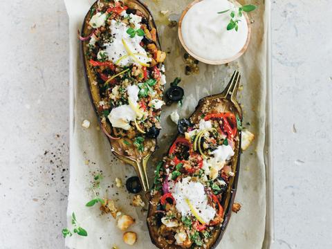 Griekse gevulde aubergines