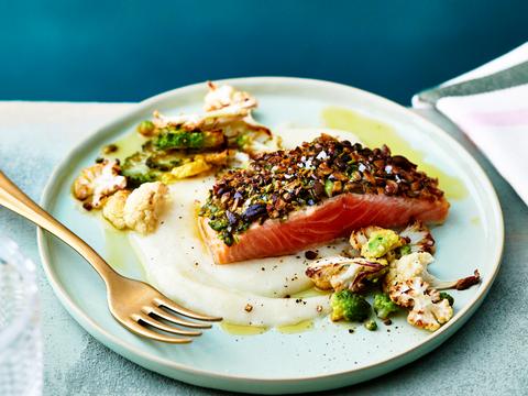 Zalm met pistachekorst