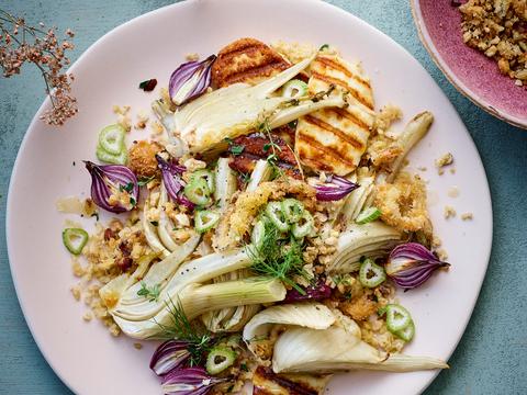 Bulgur met gegrilde halloumi
