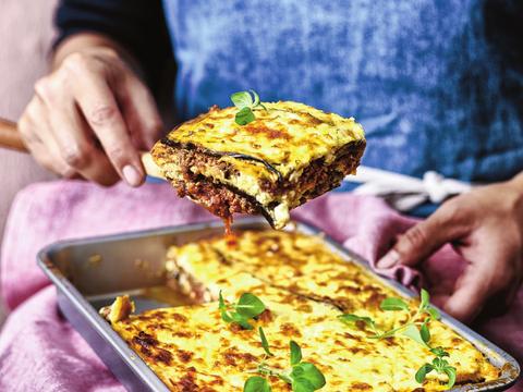 Auberginelasagne met cottage cheese en rundergehakt
