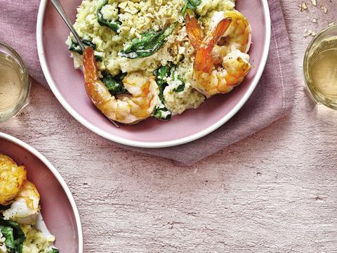 Romige bloemkoolrisotto met scampi's