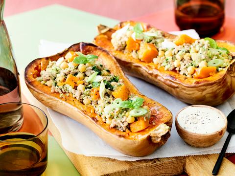 Geroosterde butternut met gehakt en limoendressing