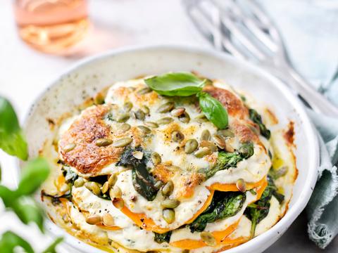 Lasagne van pompoen, spinazie en ricotta