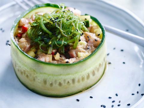 Tartaar van zeebaars met wakame