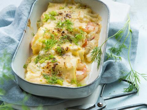 Lasagnerolletjes met scampi's en venkel