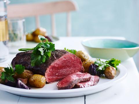 Rosbief bleu-rosé met krieltjes
