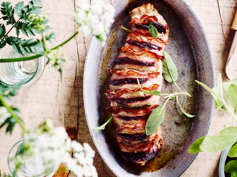 hasselback varkenshaasje met bacon