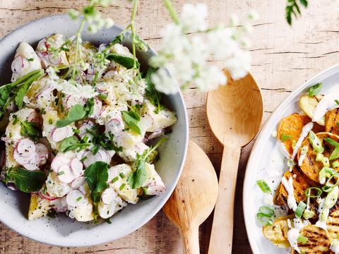 Aardappelsalade met radijzen, wasabi en zure room
