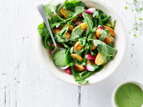 Krieltjessalade met avocadodressing