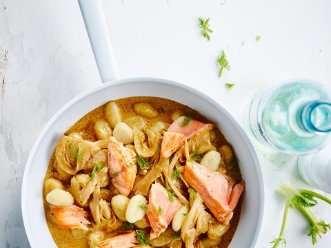 Zalm met gnocchi en venkelroomsaus