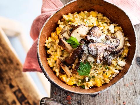 Speltrisotto met pompoen en champignons