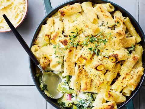 Macaroni met ricotta, prei en snijbiet
