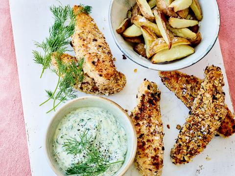 zalmvissticks met ovenfrietjes en tartaarsaus