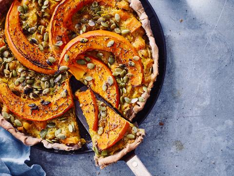 Boekweitquiche met pompoen en kikkererwten
