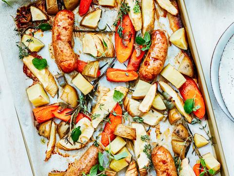 braadworstjes met appel en pastinaak