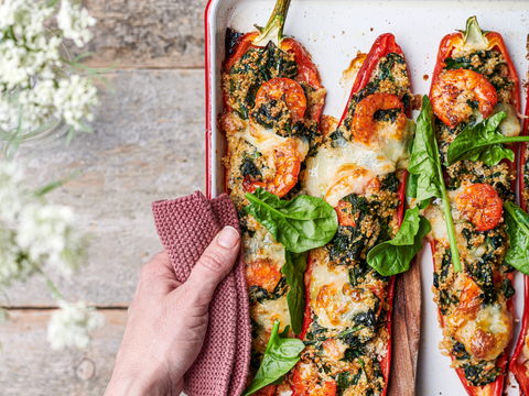 gevulde paprika met spinazie en scampi_s