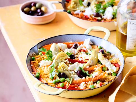 Vegetarische paella met venkel, artisjok en manouri