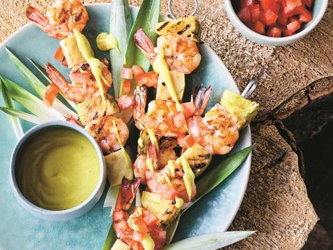 Scampi’s met appel, ananas en kerriemousseline