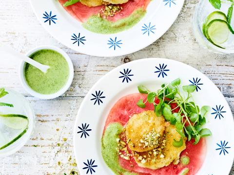 Watermeloencarpaccio met krokante mozzarella