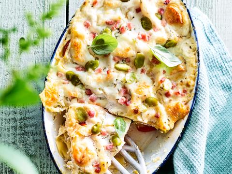Lasagne met zomergroenten en gekookte ham
