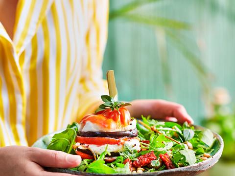 Insalata caprese met gegrilde aubergine