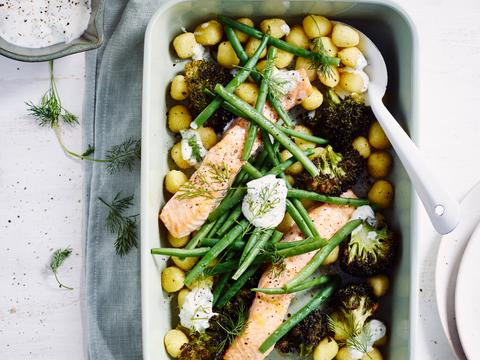 Ovenzalm met gnocchi, broccoli