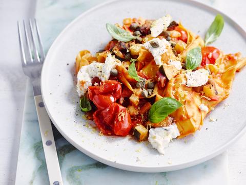 Lasagnette met spekjes, champignons en ricotta