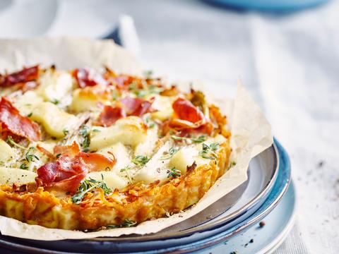 Quiche berloumi, prosciutto, zoete aardappel en witloof